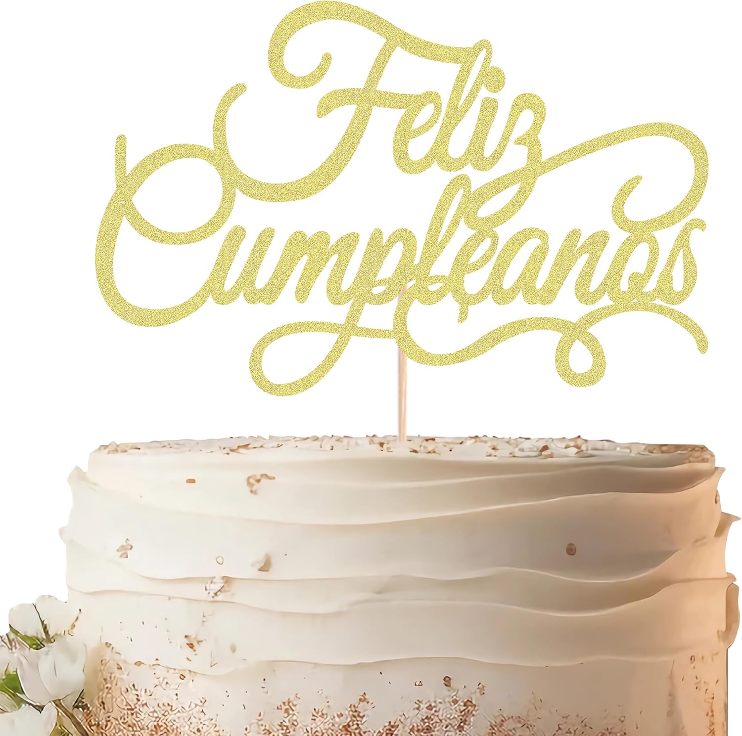 Feliz Cumpleaños Cake Topper - Gold Glitter Spanish Happy Birthday Party Cake Decoration Supplies - Mexico Fiesta Theme Birthday Cake Decor, Photo Booth Props