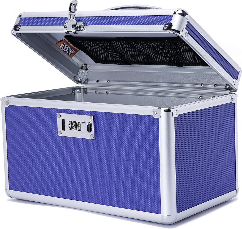 Lockable Medication Box with Portable Storage Case, 12.2''x 7.2''x 7.6'', Childproof Medicine Organizer with Combination Lock, Locking Box for Money, Documents & Meds (Blue/Medium)