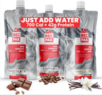 RecPak | 700 Cal, 43g Protein, Complete Nutrition for Backcountry Athletes | No-Cook Lightweight Liquid Meal for Mountaineering Backpacking Sking Hunting | Just Add Water & Go I Variety Pack (3-Pack)