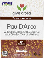 NOW Foods, Pau D'Arco Tea, A Traditional Herbal Experience, Overall Wellness, Premium Unbleached Tea Bags with No-Staples Design, 24-Count