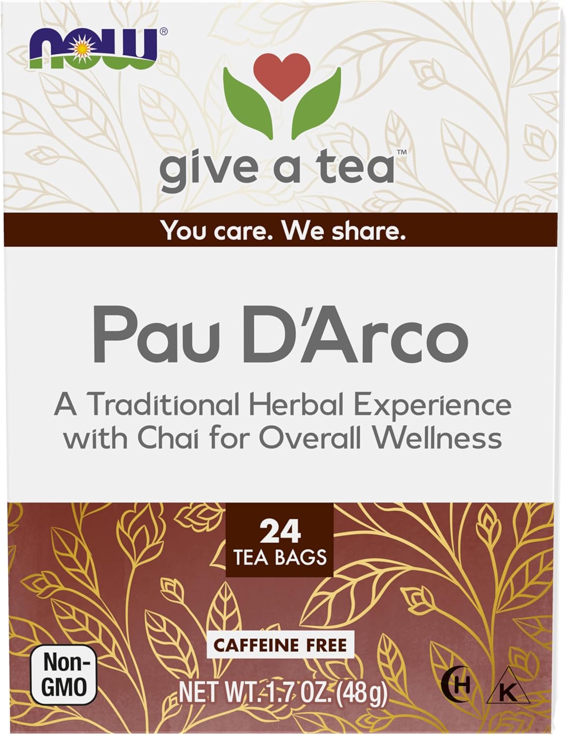 NOW Foods, Pau D'Arco Tea, A Traditional Herbal Experience, Overall Wellness, Premium Unbleached Tea Bags with No-Staples Design, 24-Count