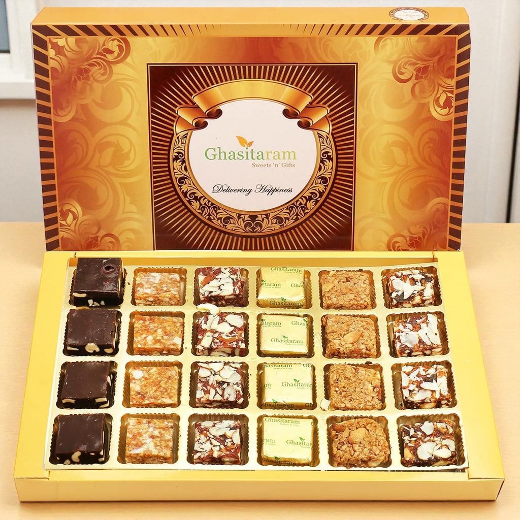 Ghasitaram Gifts Valentines Gift for Girlfriend/Boyfriend/Husband and Wife - Sweets - 24 pcs Assorted Bites