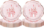 WRAPAHOLIC 25Pcs Castle Paper Plates - 9 Inch Pink Princess Castle Disposable Plates Decorative Dinner Plates for Party Tableware Supplies Table Decor (Pack of 2)