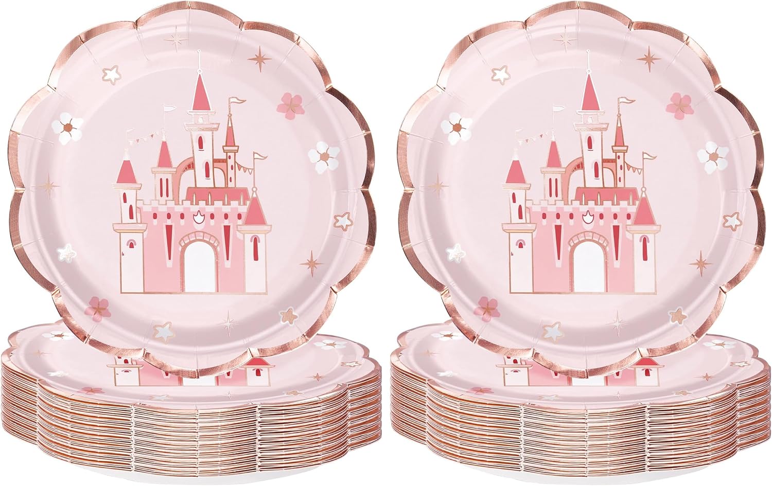 WRAPAHOLIC 25Pcs Castle Paper Plates - 9 Inch Pink Princess Castle Disposable Plates Decorative Dinner Plates for Party Tableware Supplies Table Decor (Pack of 2)