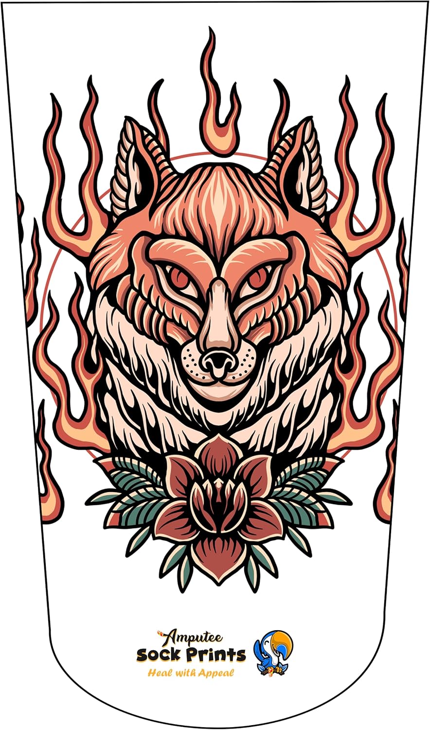 Amputee Sock "Flaming Fox V1",Residual Wound Sock, 3PLY