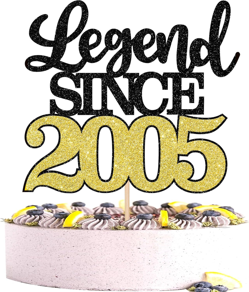 1 PCS Legend Since 2005 Cake Topper Black Gold Glitter Twenty One Happy 21st Birthday Cake Pick Hello 21 Cheers to 21 Years Cake Decoration for 21st Birthday Anniversary Party Decorations Supplies