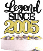 1 PCS Legend Since 2005 Cake Topper Black Gold Glitter Twenty One Happy 21st Birthday Cake Pick Hello 21 Cheers to 21 Years Cake Decoration for 21st Birthday Anniversary Party Decorations Supplies