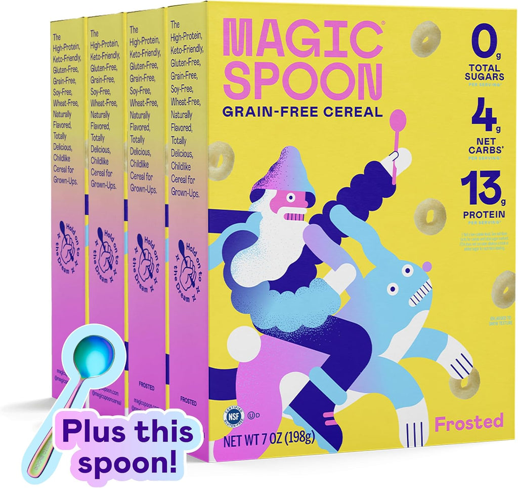 Magic Spoon Cereal - High Protein Cereals - Sugar Free Snacks & Breakfast Food - Grain & Gluten Free Cereal - Healthy Snacks for Kids & Adults - Low Carb & Keto Friendly - 4 Pack, Frosted