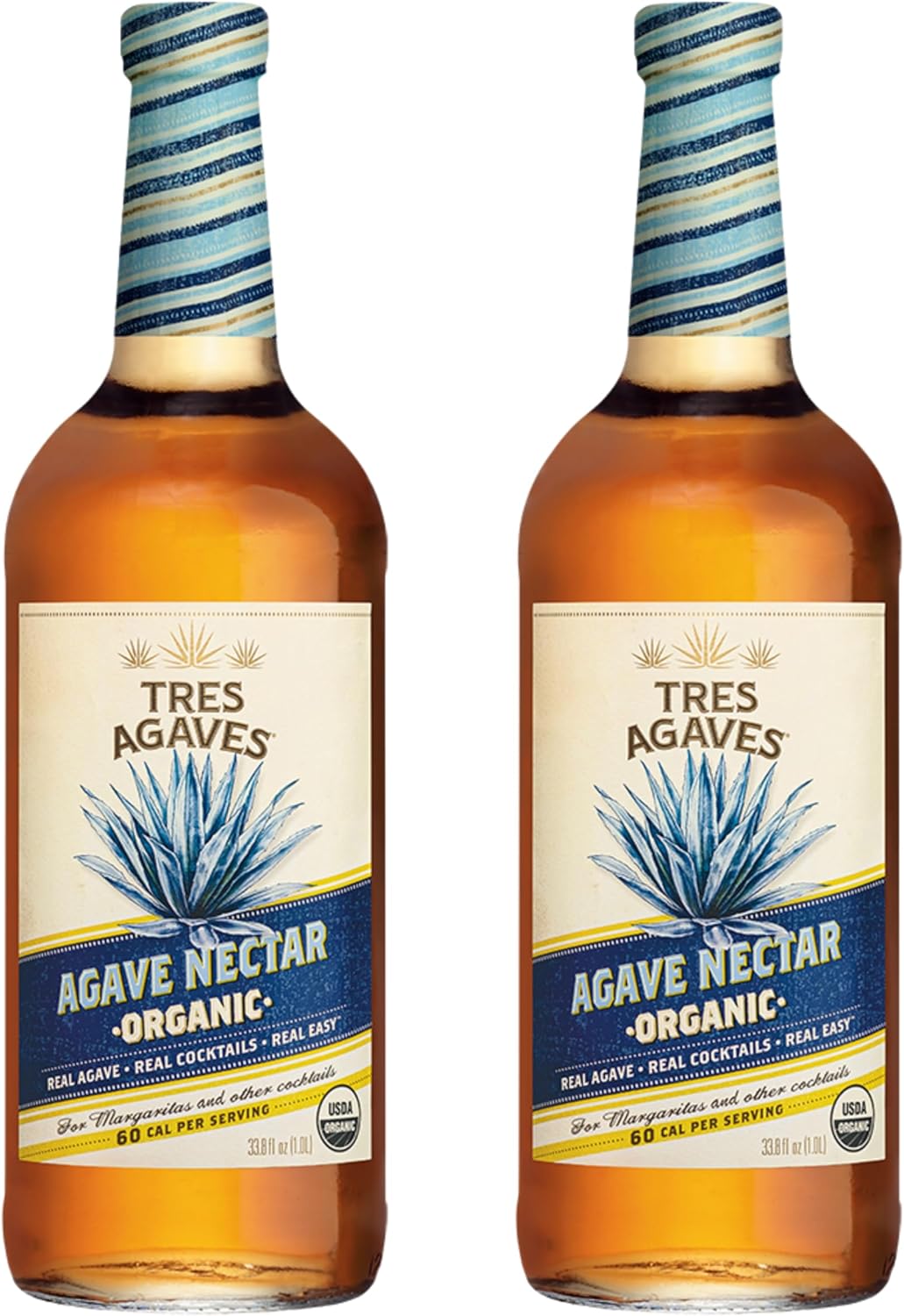 Tres Agaves Organic Agave Nectar – Cocktail-Ready Sweetener from Blue Agave – Only 60 Calories per Serving – Vegan, Non-GMO, Gluten-Free – 750mL Bottle (Nectar, 2 Pack)