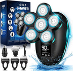 Electric Head Shaver for Bald Men, 6 in 1 Mens Electric Heads Razor Bald Head Shaver Cordless Razor Men, IPX7 Wet/Dry Waterproof Men's Rotary with Shavers Kit LED Display (Green)