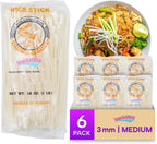 Rice Stick Noodles for Stir Fry, 3mm Width, 16 Ounce Each, Pack of 6