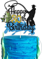 Fishing Happy 30th Birthday Cake Topper - Man Fisherman Theme Cake Decor - Fisherman 30 Years Old Party Decorations - Gone Fishing Themed Thirty Birthday Party Supplies