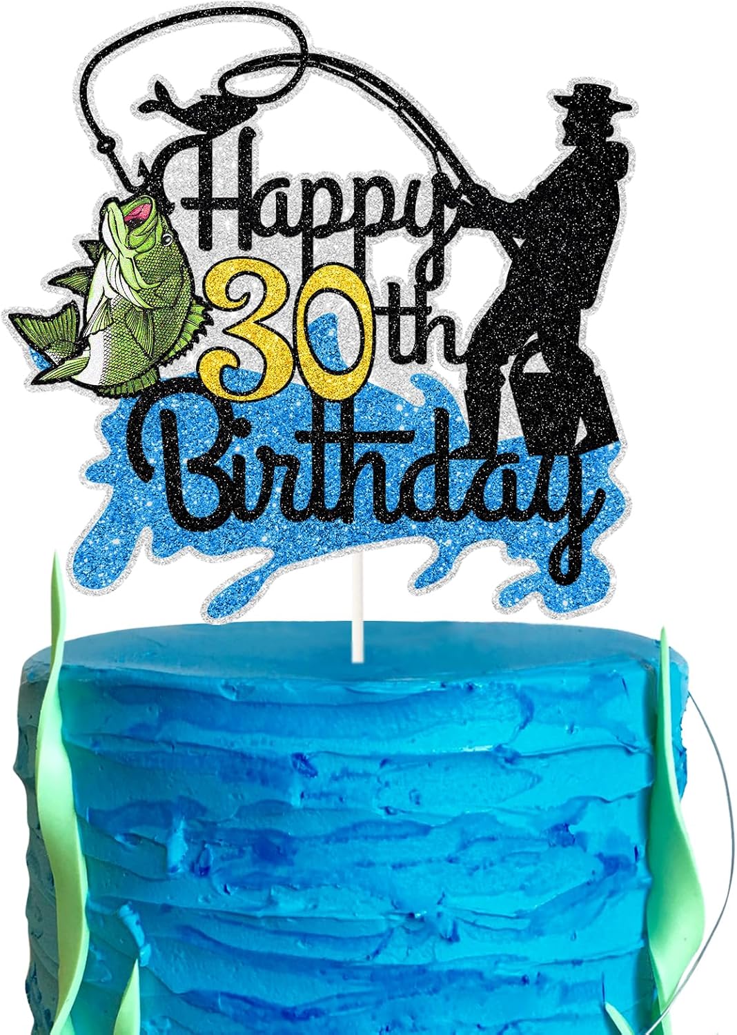 Fishing Happy 30th Birthday Cake Topper - Man Fisherman Theme Cake Decor - Fisherman 30 Years Old Party Decorations - Gone Fishing Themed Thirty Birthday Party Supplies