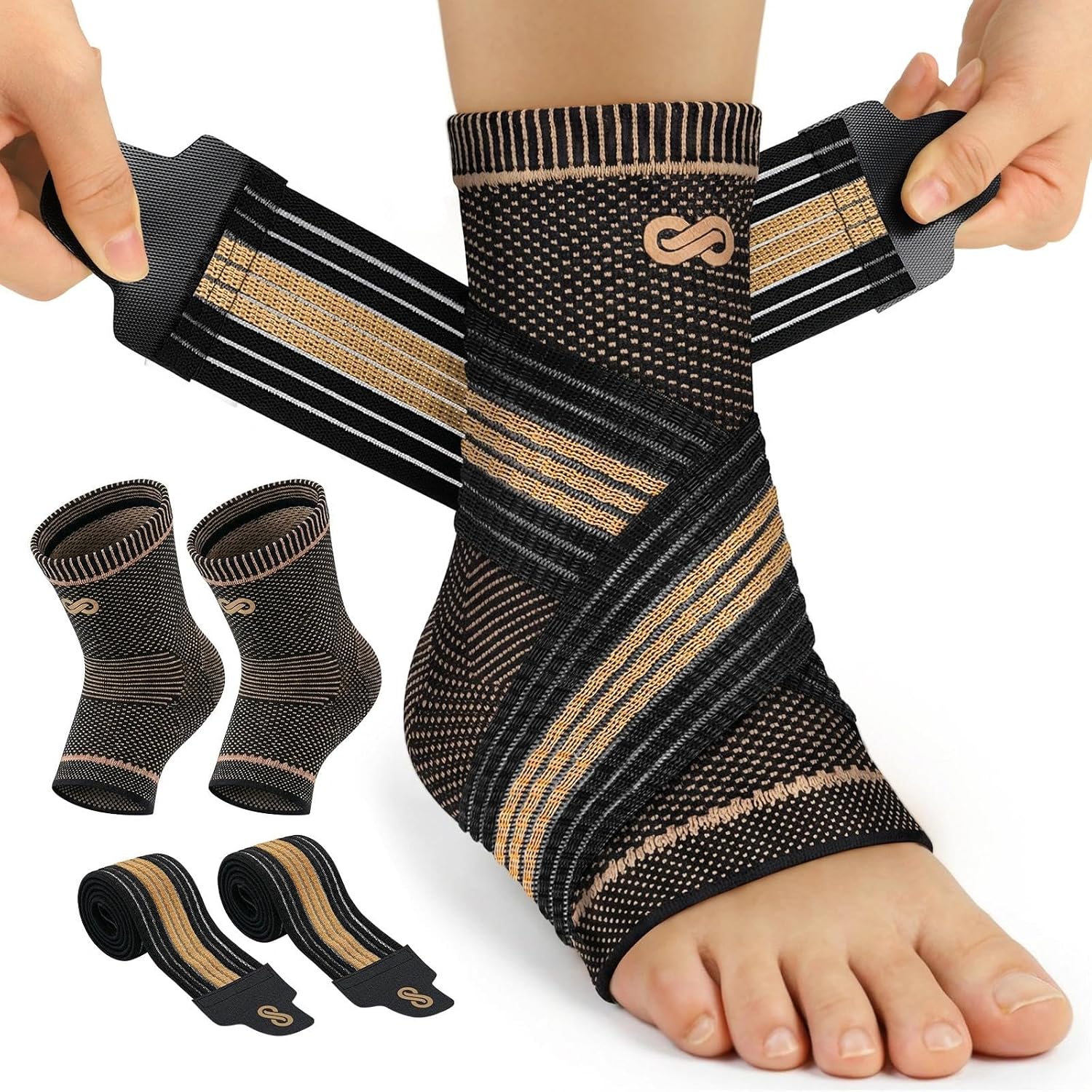 PAPLUS Ankle Brace for Women & Men, Copper Infused Compression Sleeve for Plantar Fasciitis Relief, Achilles Tendonitis Brace with Ankle Support for Sprained, Foot Pain, Sports Recovery