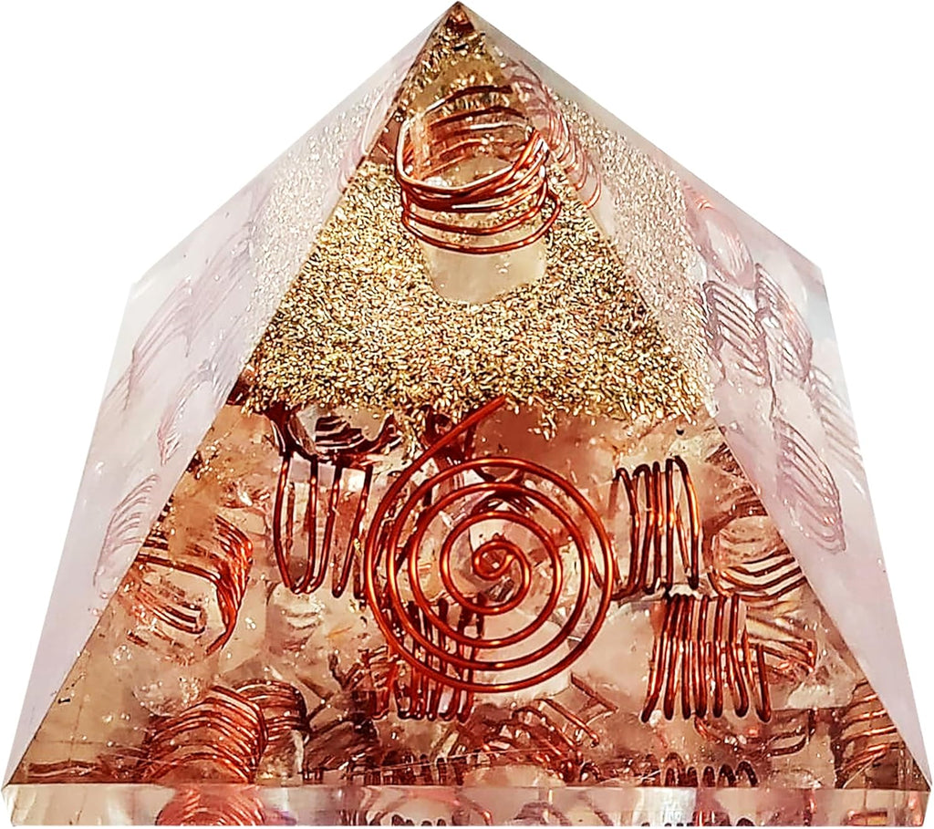 Orgonite Crystal Pyramid with Copper Coil Quartz and 25 Crystal Points – Handmade Orgone Pyramid for Meditation & Home Décor