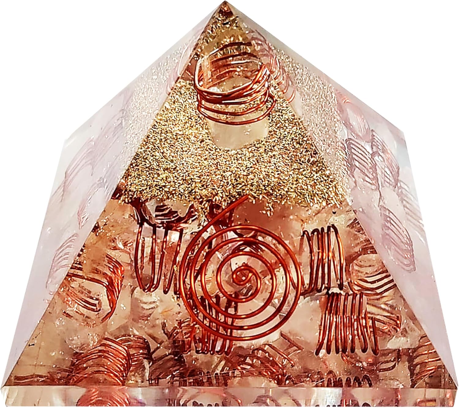 Orgonite Crystal Pyramid with Copper Coil Quartz and 25 Crystal Points – Handmade Orgone Pyramid for Meditation & Home Décor