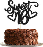 Gyufise 1Pc Sweet Teenager 16 Cake Topper Glitter 16th Birthday Cake Pick for Cheers to 16 Years Old 16th Birthday Party Cake Decorations Supplies Black
