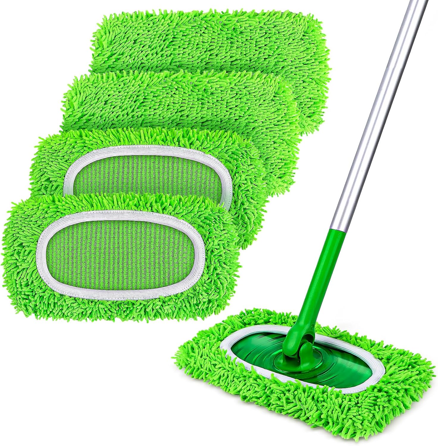 HOMEXCEL Reusable Microfiber Mop Pads,Mop Pads Replacements for Wet & Dry Use, Floor Cleaning Sweeping Mopping Pads Refills for Household Cleaning, Pack of 4
