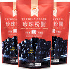 WuFuYuan Boba Tapioca Pearls, Black Sugar Flavor, Quick Cook Bubble Tea Boba, Microwave Ready in 3 Minutes, 8.8 oz (3 Packs)