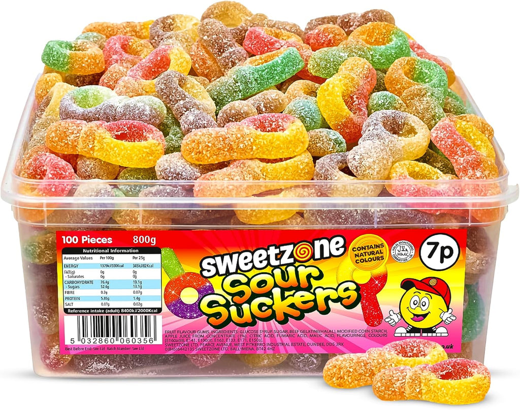 Sweetzone Sour Jelly Suckers 800g 100pcs, Fizzy Fruity Gummies, Retro Soft Halal Gummy Candy, Sweet Tub of Bulk Sweeties, Jelly Sweets for Kids, Party Candy, Bulk Sweet Gummy Mix