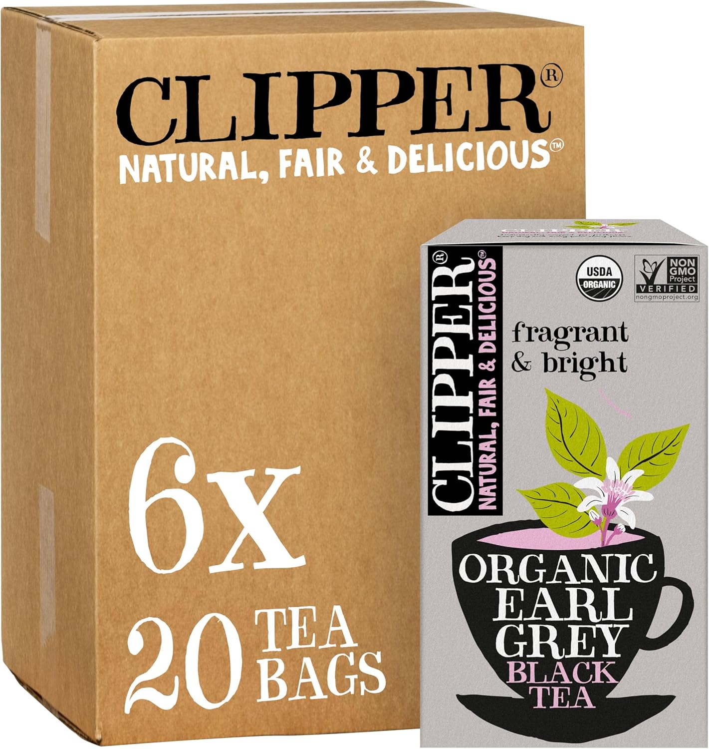 Clipper Tea, Earl Grey, Organic Tea with Citrus Begamot, Plant Based, Black Tea, Caffeinated British Tea, 6 Pack, 120 Unbleached Tea Bags