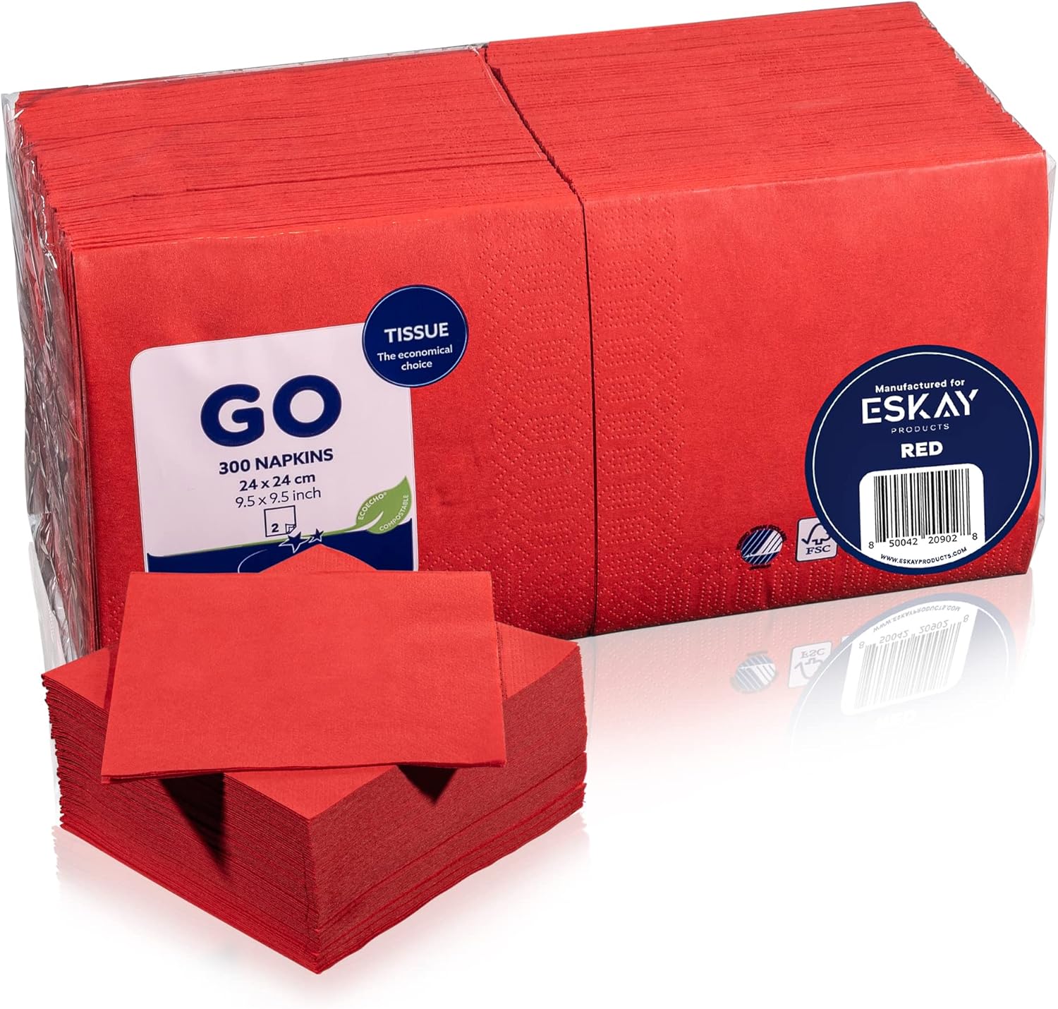 Red Beverage Napkins, 2-Ply Disposable Paper Napkins-Bar, Cocktail, Weddings, Birthday, EU Made, (300 Count)
