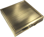 Elegant Brass Pill Box with Four Compartments – Compact 2.5 Inch Square Travel Pill Organizer – Stylish and Durable Case for Daily Pills, Vitamins, and Supplements