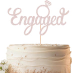Engaged Cake Topper - Rose Gold Glitter Engagement Party Cake Decoration Supplies, Just Engaged Cake Topper for Bridal Shower Wedding Party Photo Booth Props