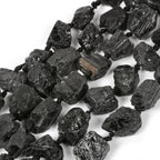 Black Tourmaline Gemstone Crystal Nugget Raw Graduated Beads Strand 2mm Hole Drilled