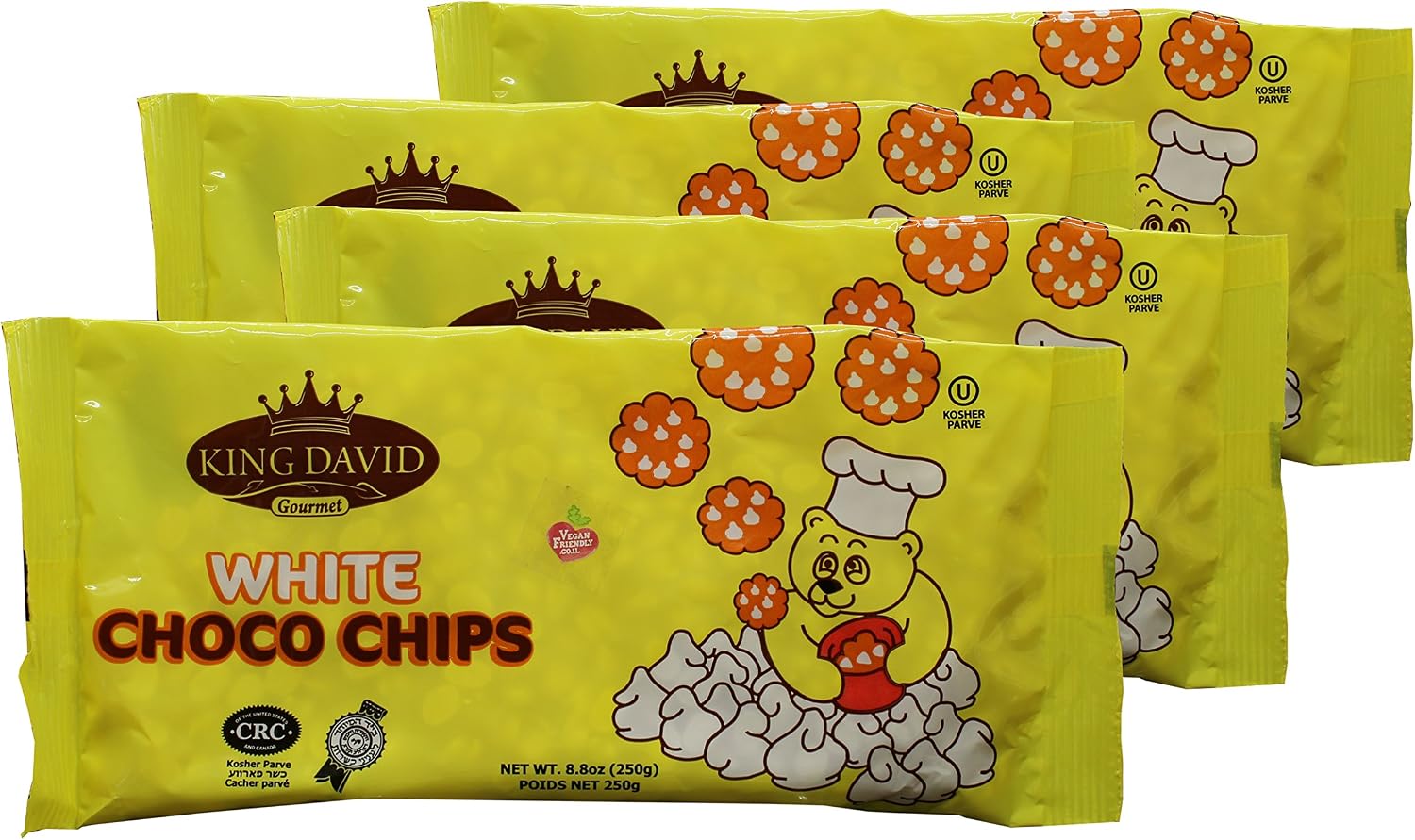 King David Vegan Lactose-Free Non-dairy Kosher White Chocolate Flavored Chips 8.8 Ounce (Pack of 4)