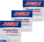 Secure Daily Cleansing Tablets - pH 9 Formula Thoroughly Cleans Dentures - Fights Odors, Stains & Germs - For Dentures, Nightguards, Retainers & Partials - 32 Tablets (3 Pack)