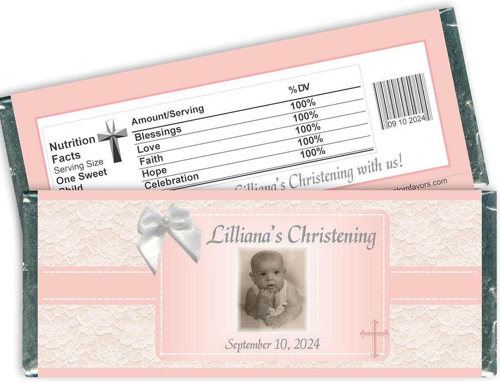 Photo Christening Personalized Wrappers for Chocolate Bars, Party Favors (Set of 12)(W724)(W733)