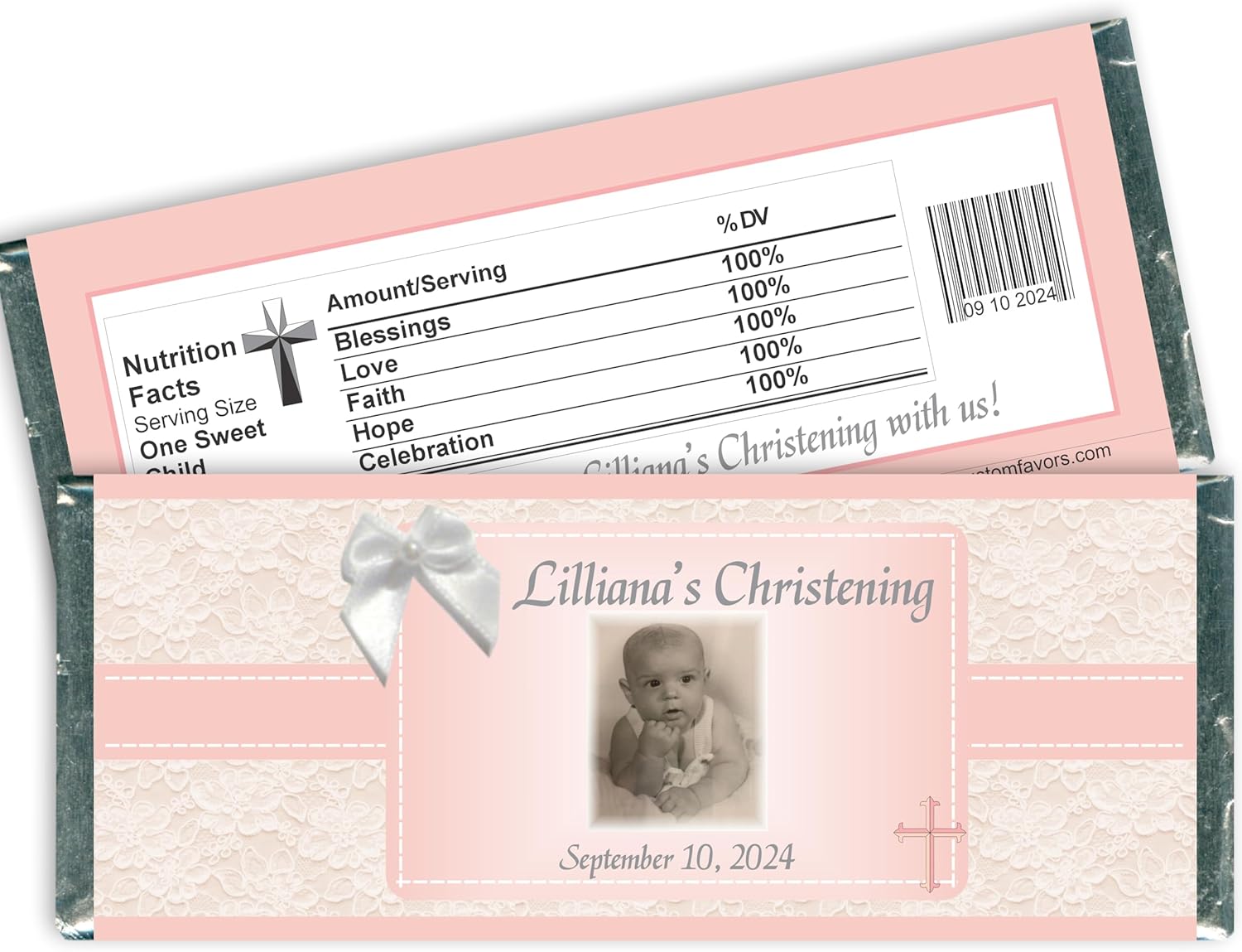 Photo Christening Personalized Wrappers for Chocolate Bars, Party Favors (Set of 12)(W724)(W733)