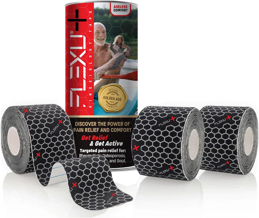 FlexU+ Kinesiology Tape for Seniors; Specially Formulated for Sensitive Skin to Ease Pain in Conditions Like Arthritis, Bursitis, Fibromyalgia, Back Pain, Joint Pain, & Muscle Pain;