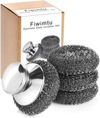 4PCS Steel Wool Scrubber Pads, Stainless Steel Scrubber Set with 3Pcs Steel Wool Pads, Steel Scrubber for Dishes, Ideal for Cleaning Cast Iron, Pots, Pans, Grills, Stoves, Sink, Kitchen Household