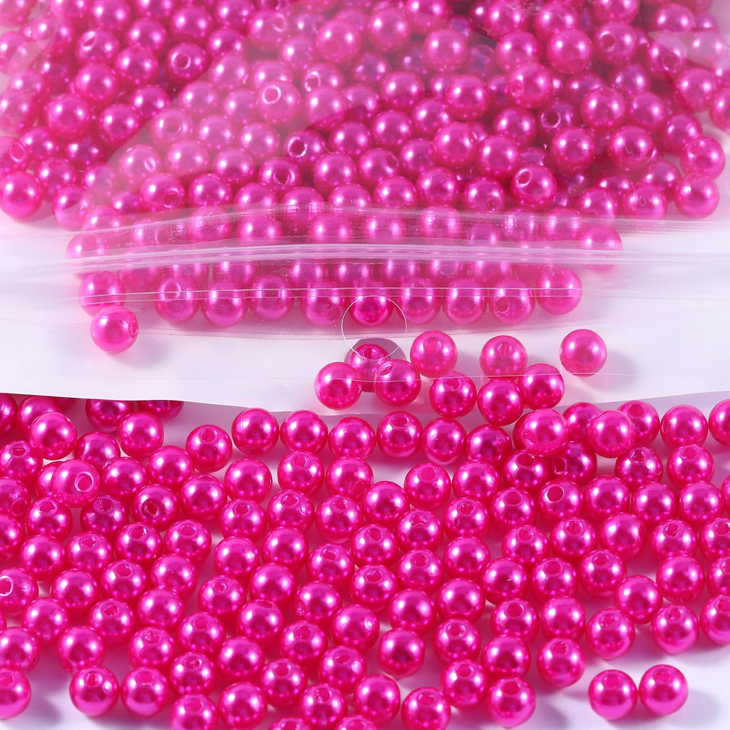 1200pcs Pearl Beads for Crafts, 6mm Round Pearl Beads with Hole for Jewelry Making DIY Craft Bracelet Necklace and Vase Filler （Rose）
