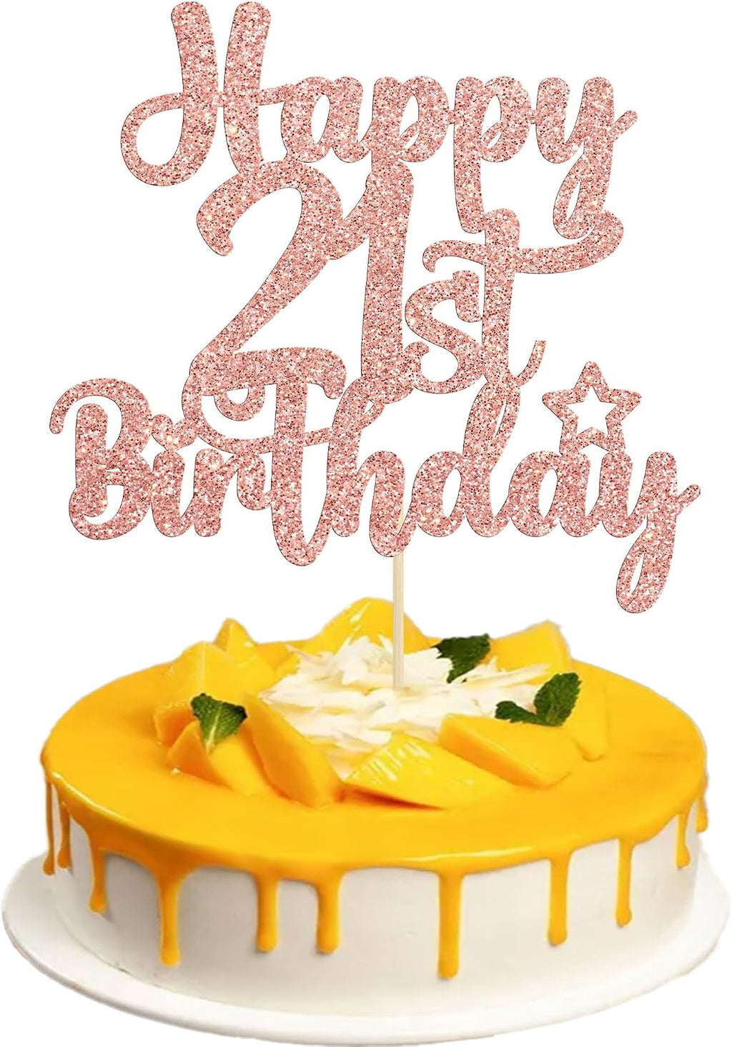 Gyufise 1Pc Happy 21st Birthday Cake Topper Glitter 21 & Fabulous Cheers to 21 Years Old Birthday Cake Pick for Celebrating 21st Birthday Anniversary Party Cake Decorations Rose Gold