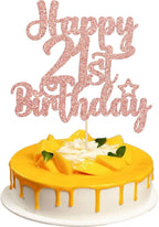 Gyufise 1Pc Happy 21st Birthday Cake Topper Glitter 21 & Fabulous Cheers to 21 Years Old Birthday Cake Pick for Celebrating 21st Birthday Anniversary Party Cake Decorations Rose Gold
