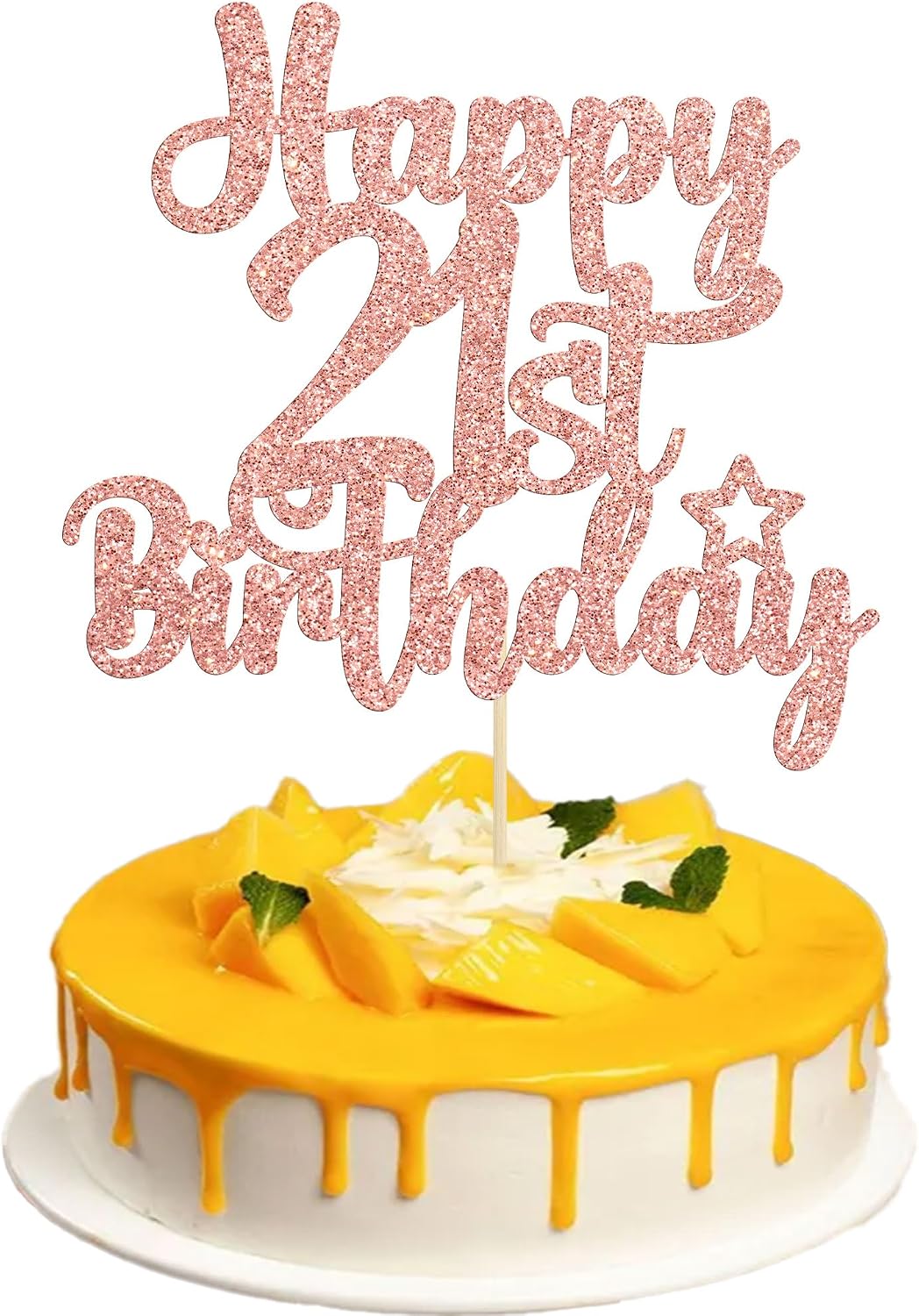 Gyufise 1Pc Happy 21st Birthday Cake Topper Glitter 21 & Fabulous Cheers to 21 Years Old Birthday Cake Pick for Celebrating 21st Birthday Anniversary Party Cake Decorations Rose Gold