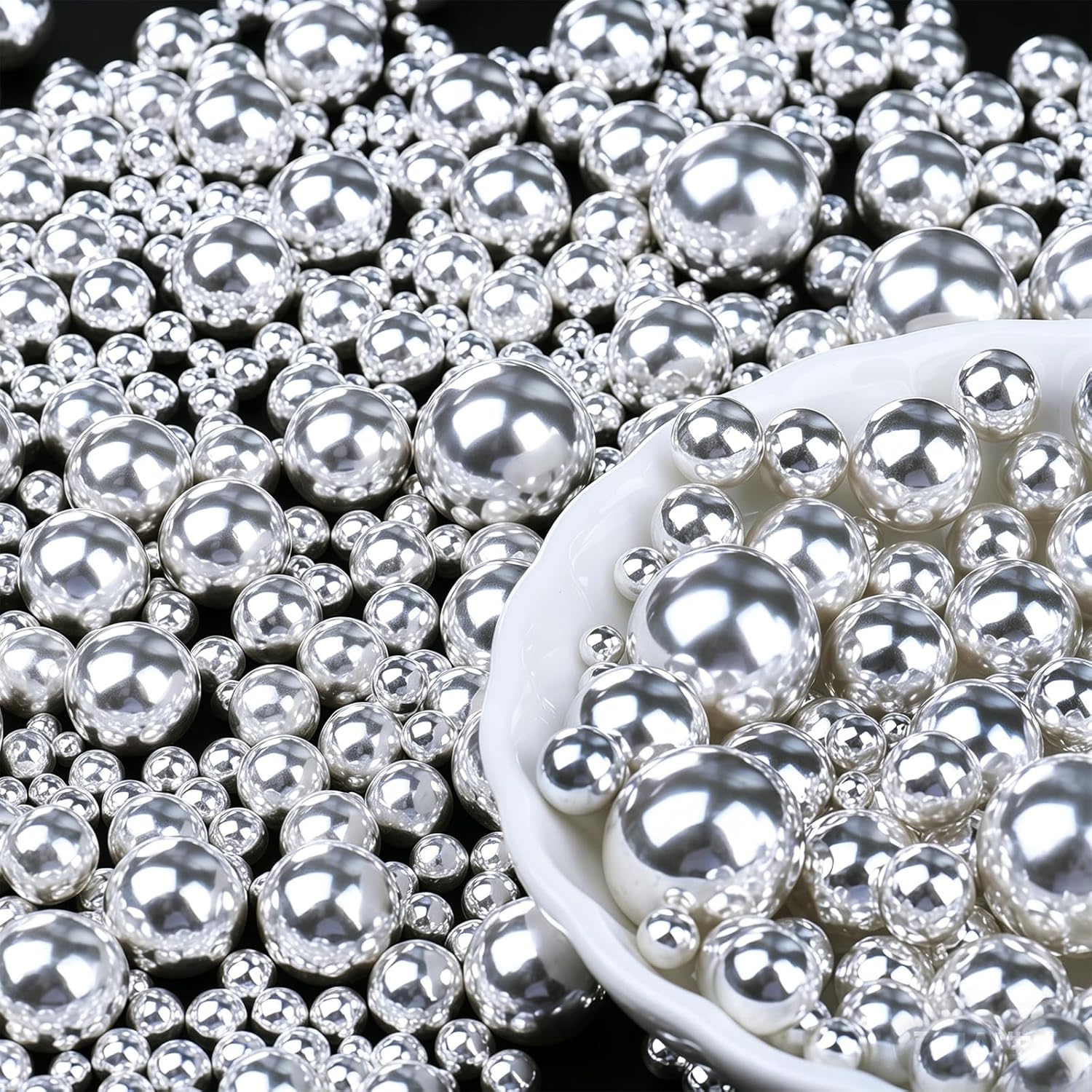 Silver Pearl Sprinkles for Cake Decorating, 6 Sizes Mix 4.6 oz Edible Pearls Sugar Sprinkles for Baking Cupcake Cookies