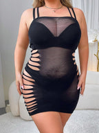 Sexy Lingerie for Women Naughty Plus Size Mesh Fishnet Strap Side Hollow Out Mini Dress Babydoll Chemise Swimsuit Cover Up