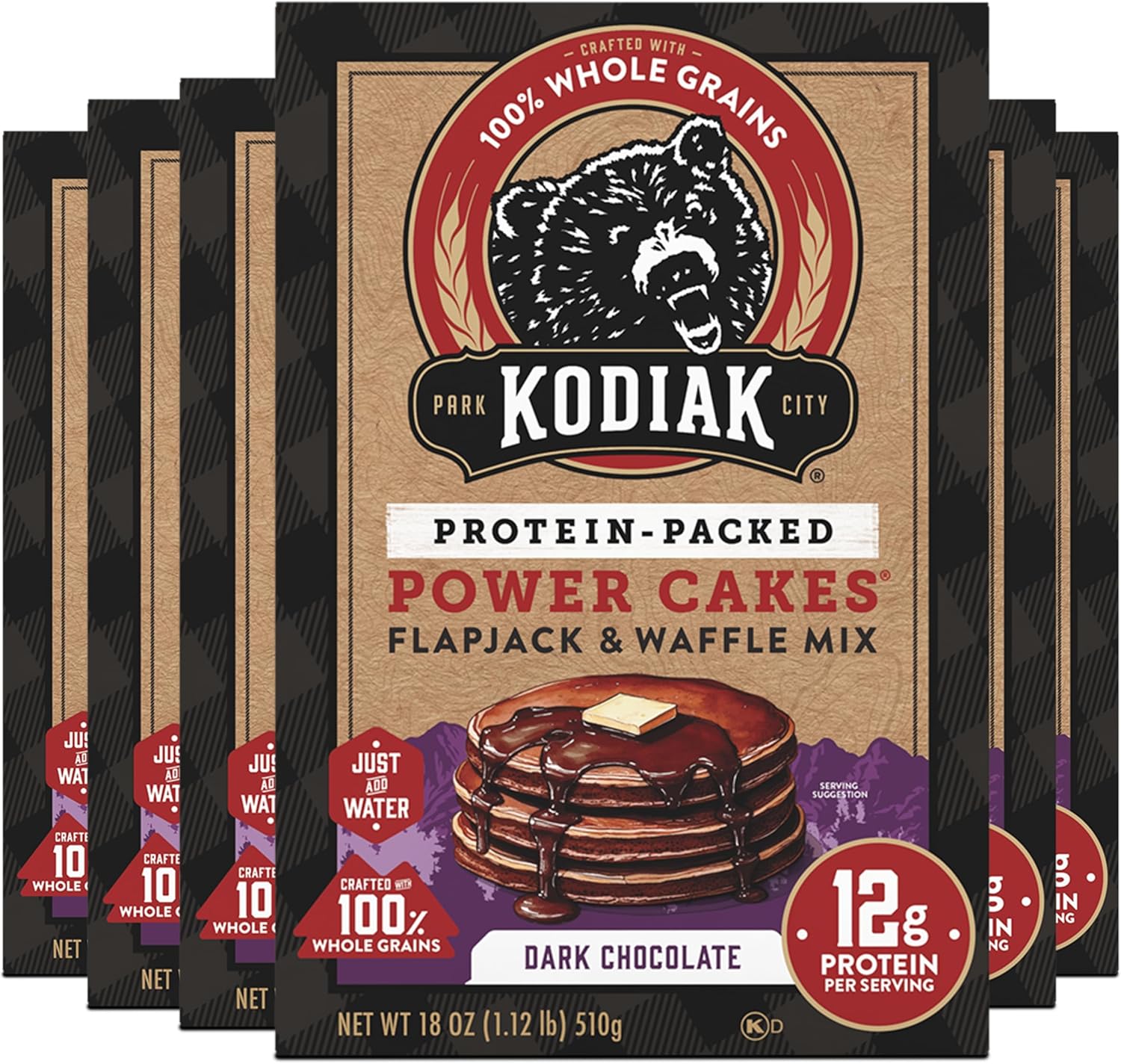 Kodiak Cakes Protein Pancake Power Cakes, Flapjack and Waffle Baking Mix, Dark Chocolate, 18 Ounce (Pack of 6)