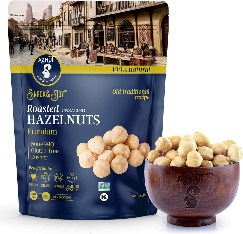 AZNUT Roasted Unsalted Hazelnuts 5 LB, Premium Quality 100% Natural Non-GMO Project Certified, Kosher Certified, No Salt, No Oil, Gluten Free, Keto Diet Snacks, Resealable Bag, 2 Set of 2.5 LB