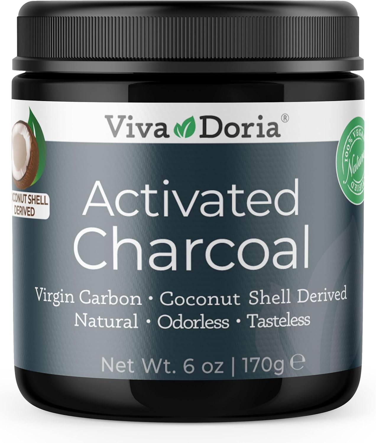 Viva Doria Virgin Activated Charcoal Powder, Coconut Shell Derived, Food Grade, 6 Oz