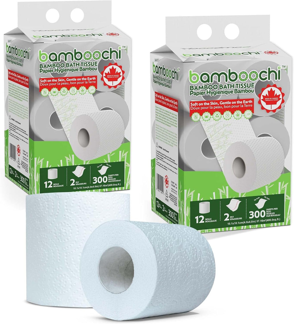 Bamboo Toilet Paper, Septic Safe Toilet Paper 2 Ply 24 Rolls 300 Sheets Per Roll, Soft Unscented Bath Tissue, RV Safe, Eco-Friendly, Non Chlorine, PFAS Free, Made in Canada