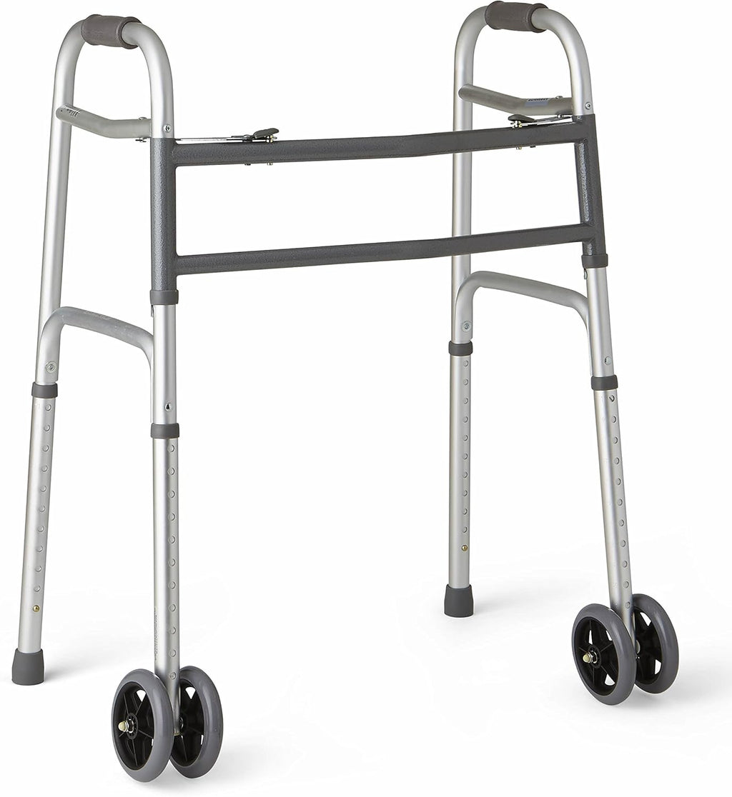 Medline Heavy-Duty Bariatric Folding Walker with 5” Wheels and Durable Handles, 500 lb. Weight Capacity