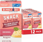 Bumble Bee Snack On The Run! Protein Pack, 8g per Box - Salmon Salad with Crackers Kit - Ready to Eat Easy-Open Can - Wild Caught MSC-Certified Seafood (Pack of 12)