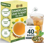 LeafLea Dandelion Root and Leaf Tea Bags, 40 Count, Roasted Dandelion Root Tea Blend, Natural Herbal Tea for Digestion & Wellness, Te de Diente de Leon, Individually Wrapped, Caffeine-Free, No Sugar