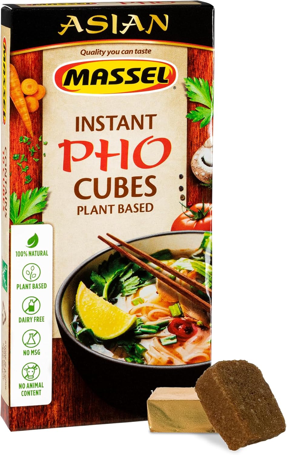 Massel Pho Bouillon Cubes/Instant Pho Soup Base | 3.7 oz / 10 Cubes | Asian Instant Soup Base | Plant Based Broth, Gluten & Dairy Free, Vegan