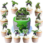 25Pcs For Hulk Birthday Party Supplies Pack Includes 1 Cake Topper 24 Cupcake Toppers for Hulk Party Supplies